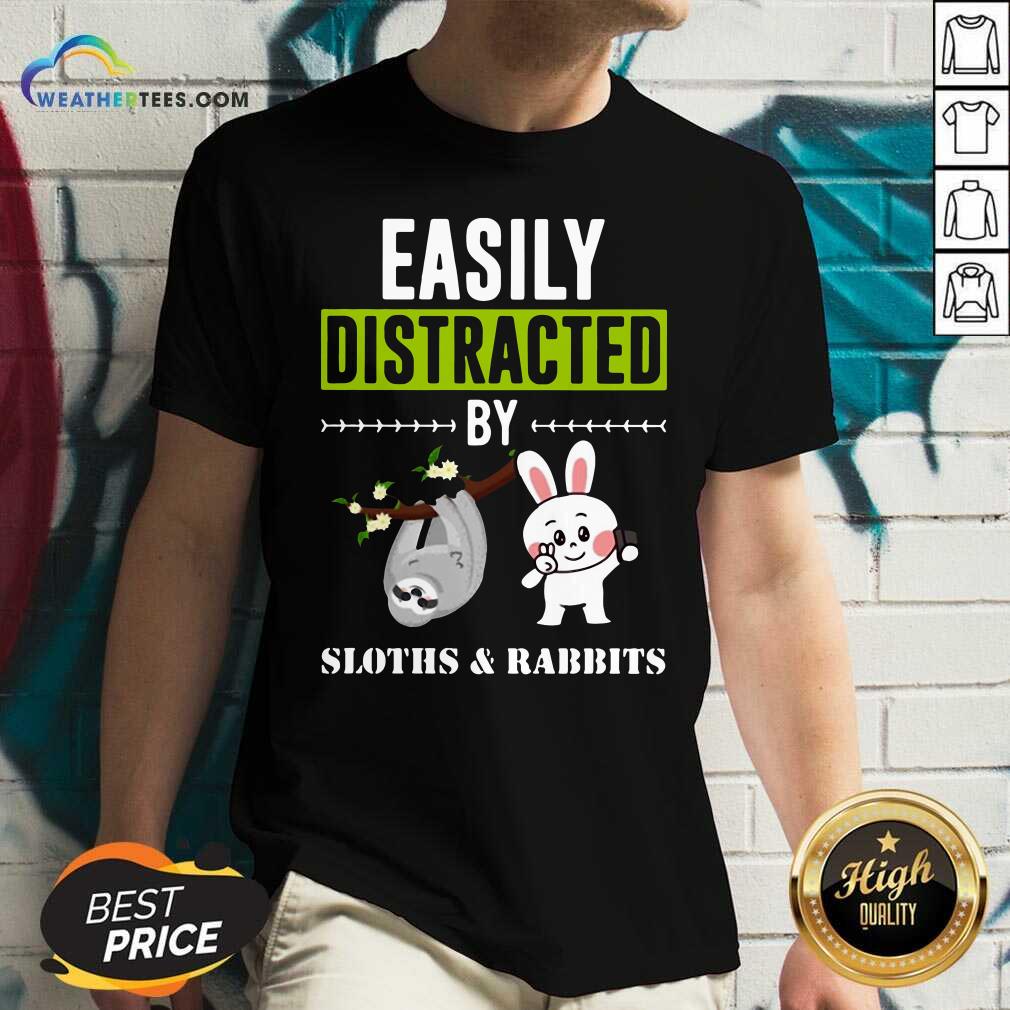 Easily Distracted By Sloths Lover Design Cute Rabbits V-neck - Design By Weathertees.com