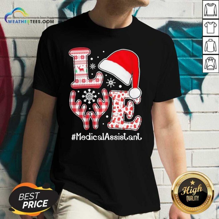 Love Hat Santa And Reindeer #Medica Assistant Nurse Worker Ugly Christmas V-neck - Design By Weathertees.com