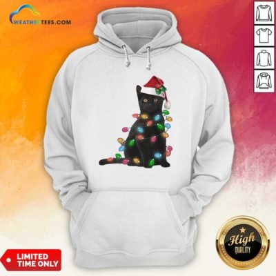 Black Cat Hat Santa Happy Light Christmas 2020 Hoodie - Design By Weathertees.com