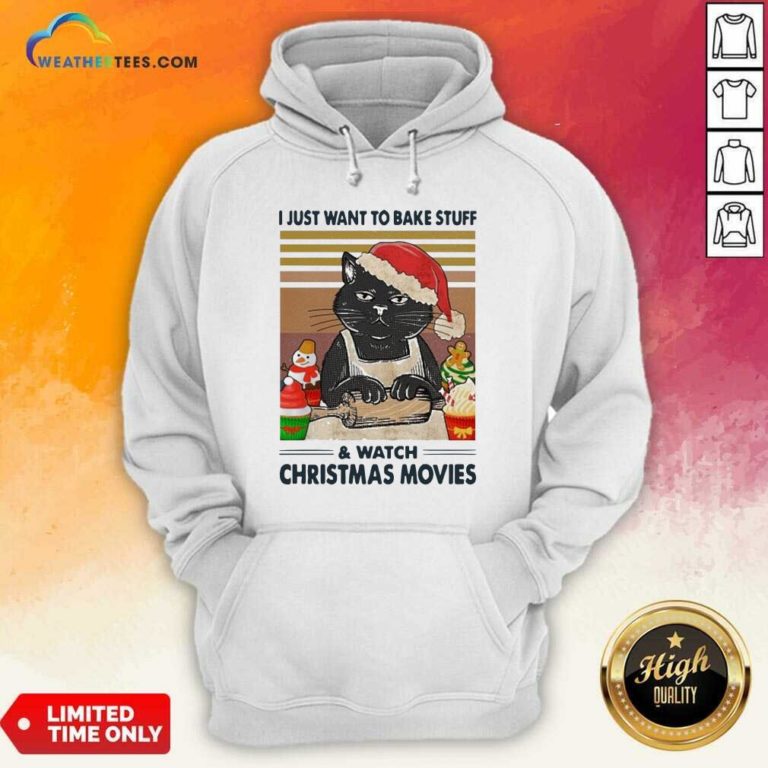 Black Cat I Just Want To Bake Stuff And Watch Christmas Movie Vintage Hoodie - Design By Weathertees.com