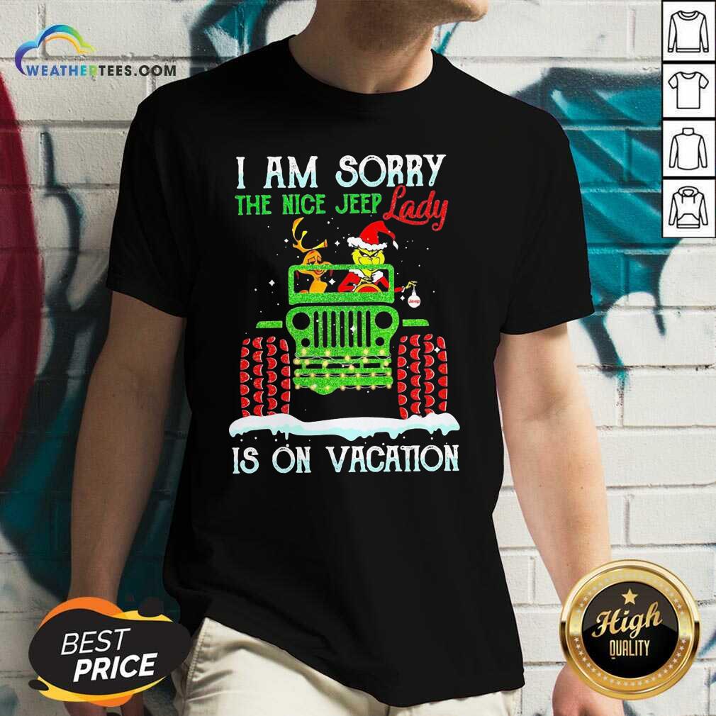 Grinch And Dog Driver I Am Sorry The Nice Jeep Lady Is On Vacation Merry Christmas V-neck - Design By Weathertees.com