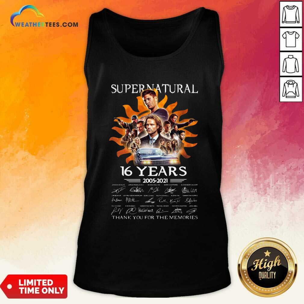 Supernatural 16 Years 2005 2021 Thank You For The Memories Signatures Tank Top - Design By Weathertees.com