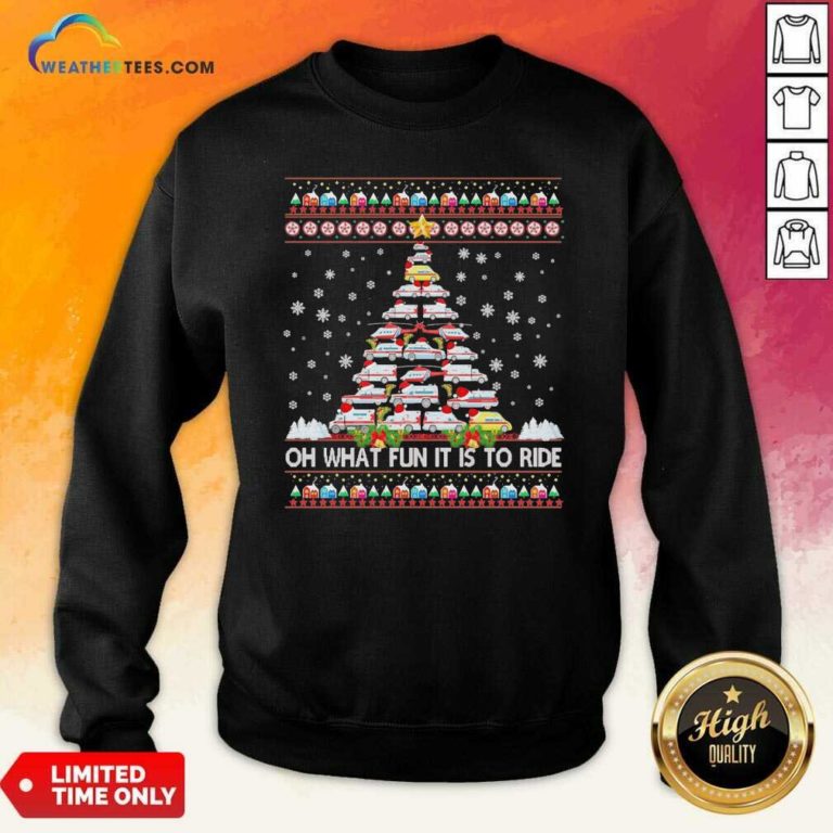 Oh What Fun It Is To Ride Tree Christmas Sweatshirt - Design By Weathertees.com