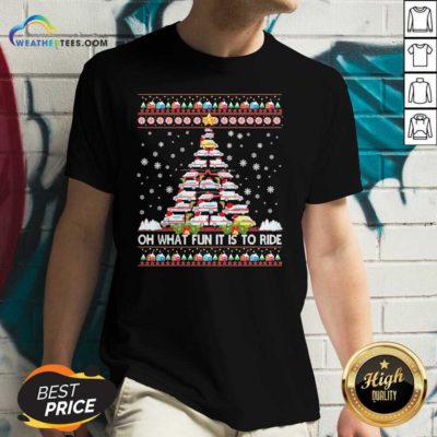 Oh What Fun It Is To Ride Tree Christmas V-neck - Design By Weathertees.com