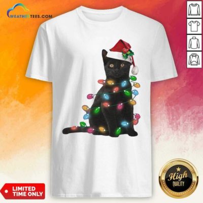 Black Cat Hat Santa Happy Light Christmas 2020 Shirt - Design By Weathertees.com