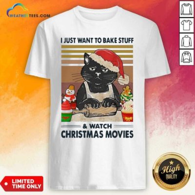 Black Cat I Just Want To Bake Stuff And Watch Christmas Movie Vintage Shirt - Design By Weathertees.com