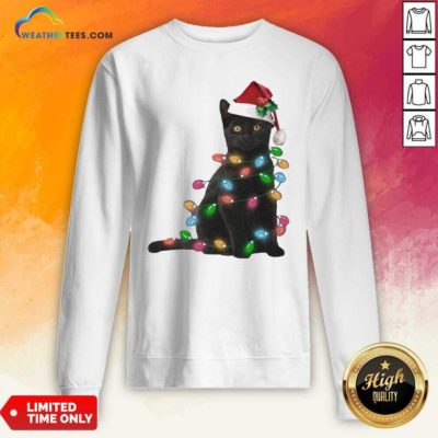 Black Cat Hat Santa Happy Light Christmas 2020 Sweatshirt - Design By Weathertees.com
