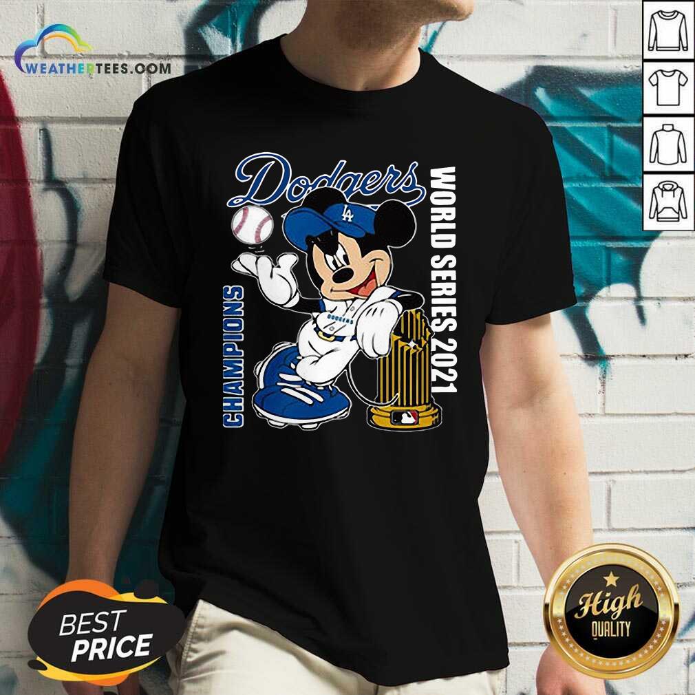 Mickey Mouse Los Angeles Dodgers Champions World Series 2021 V-neck - Design By Weathertees.com