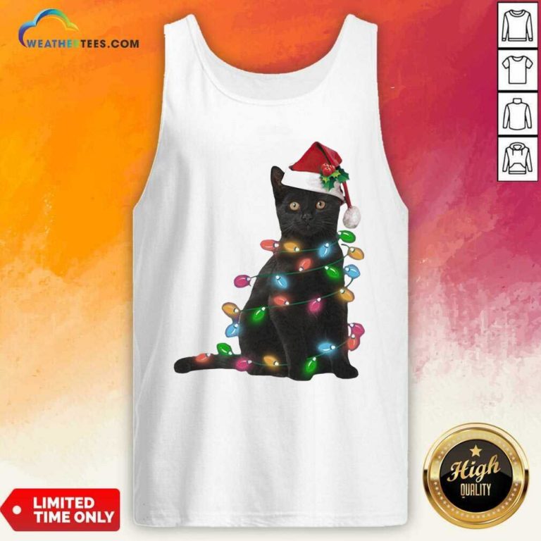 Black Cat Hat Santa Happy Light Christmas 2020 Tank Top - Design By Weathertees.com