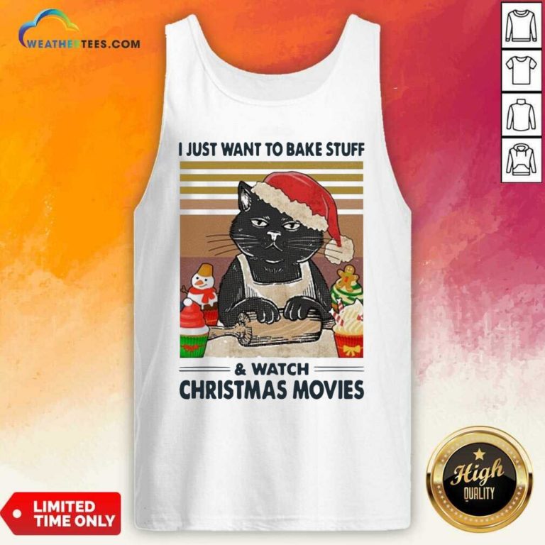Black Cat I Just Want To Bake Stuff And Watch Christmas Movie Vintage Tank Top - Design By Weathertees.com