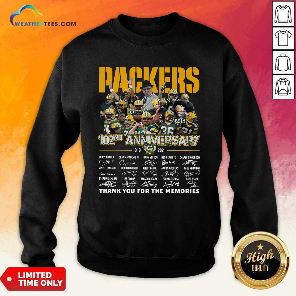 The Green Bay Packers 102nd Anniversary 1919 2021 Signatures Thank You For The Memories Sweatshirt - Design By Weathertees.com