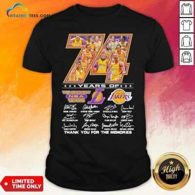 74 Years Of Los Angeles Lakers Thank You For The Memories Signatures Shirt - Design By Weathertees.com