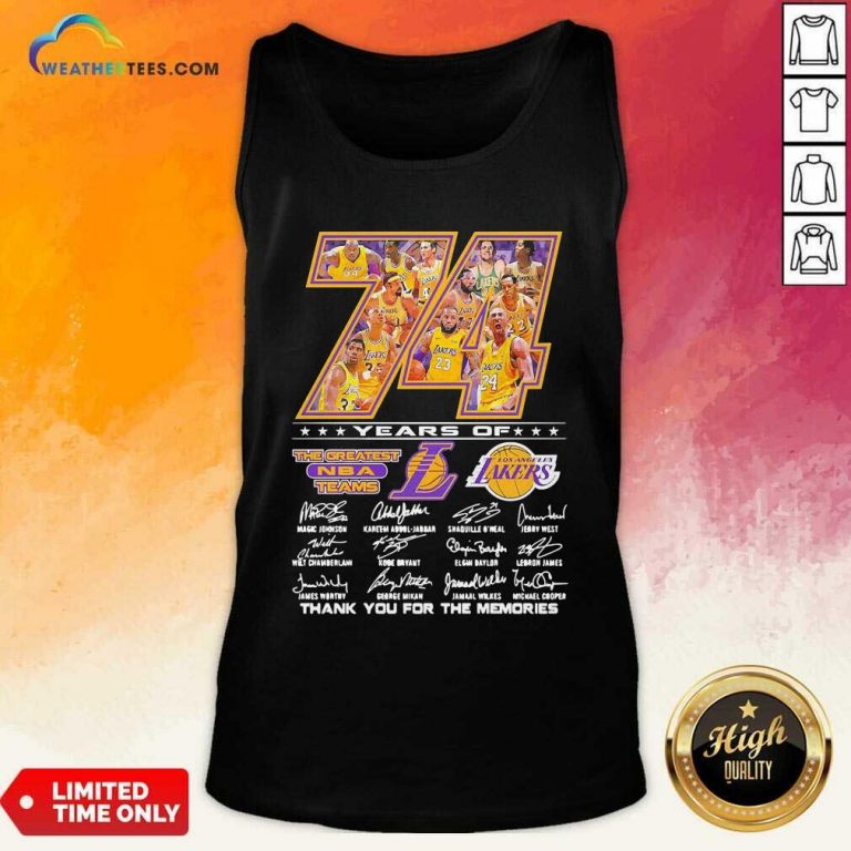 74 Years Of Los Angeles Lakers Thank You For The Memories Signatures Tank Top - Design By Weathertees.com