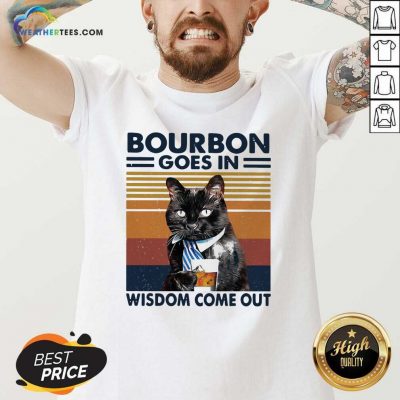 Bourbon Goes In Wisdom Come Out Cat Drink Tea Vintage V-neck - Design By Weathertees.com