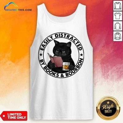 Easily Distracted By Books And Bourbon Cat Tank Top - Design By Weathertees.com