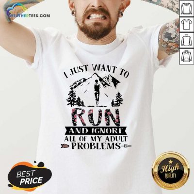 I Just Want To Run And Ignore All Of My Adult Problems Mountain Flowers V-neck - Design By Weathertees.com