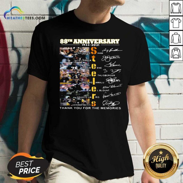 Pittsburgh Steelers Football 88th Anniversary Thank You For The Memories Signatures V-neck - Design By Weathertees.com