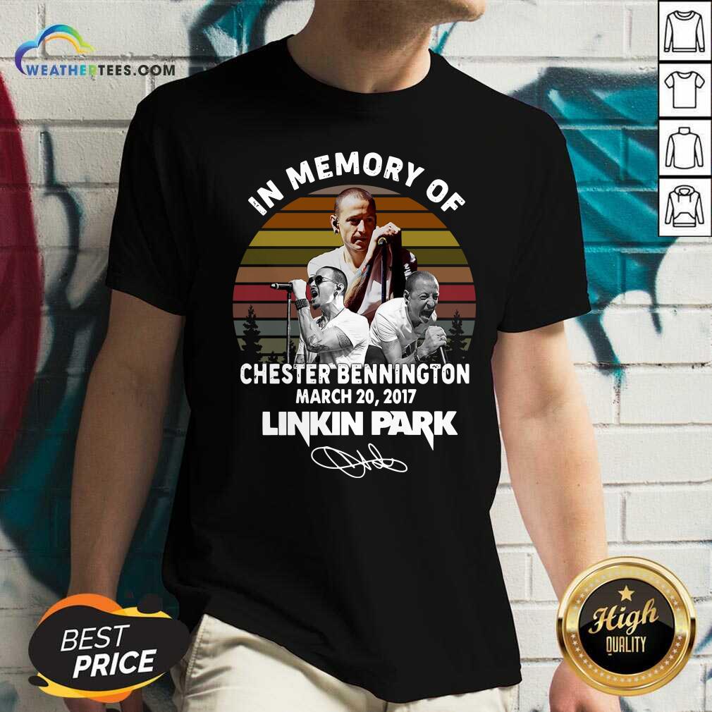 In Memory Of Chester Bennington March 20 2017 Linkin Park Signature Vintage Retro V-neck - Design By Weathertees.com