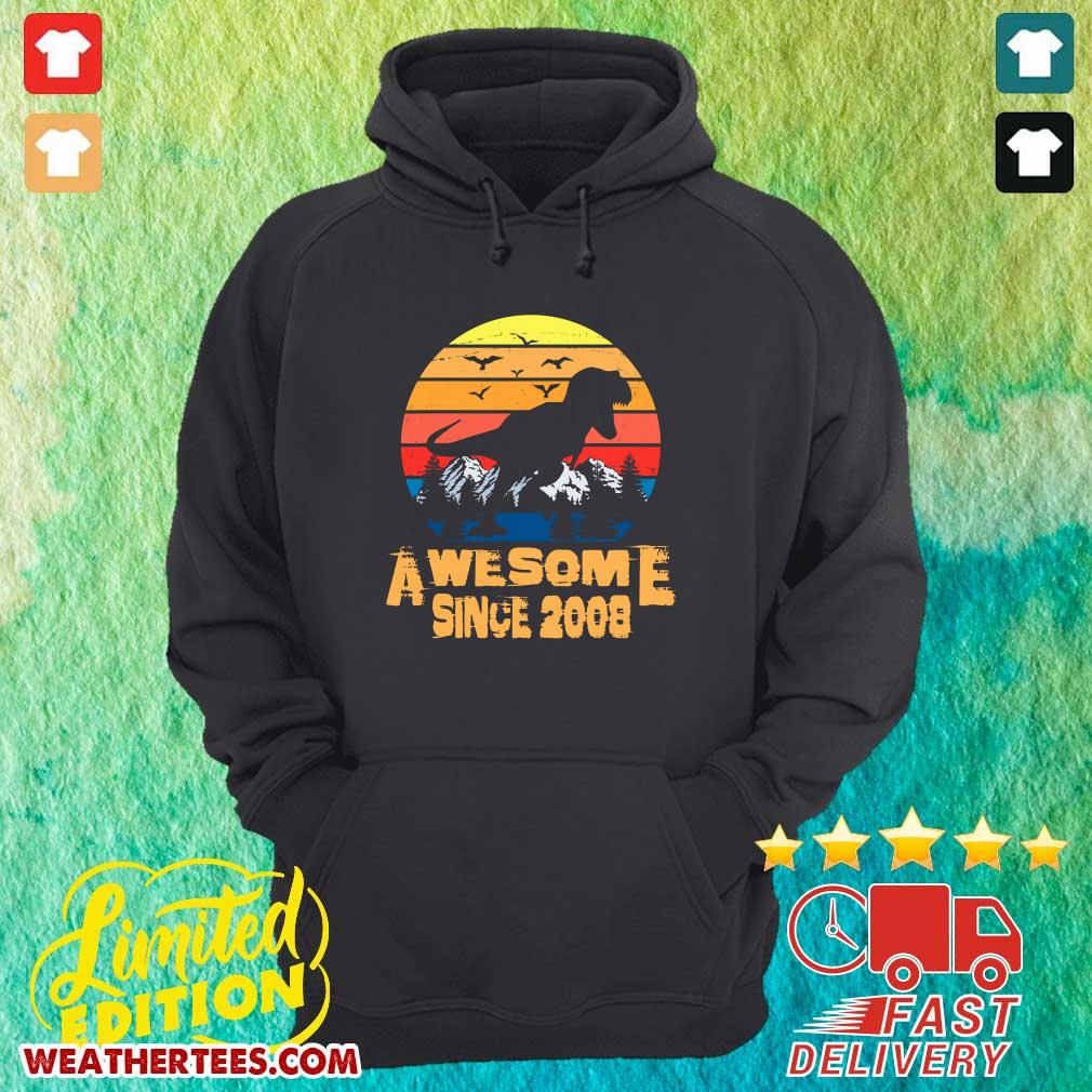 Vintage Awesome Since 2008 13 Year Old 13th Birthday Gift For Dinosaur Boy Hoodie - Design By Weathertees.com