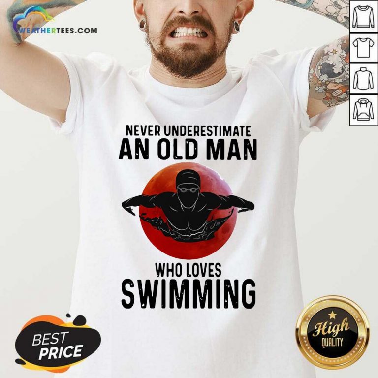 Never Underestimate An Old Man Who Loves Swimming The Moon V-neck - Design By Weathertees.com