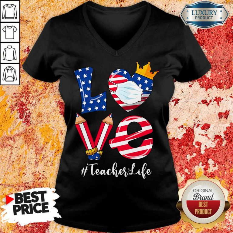 Love American Flag Teacher Life V-neck