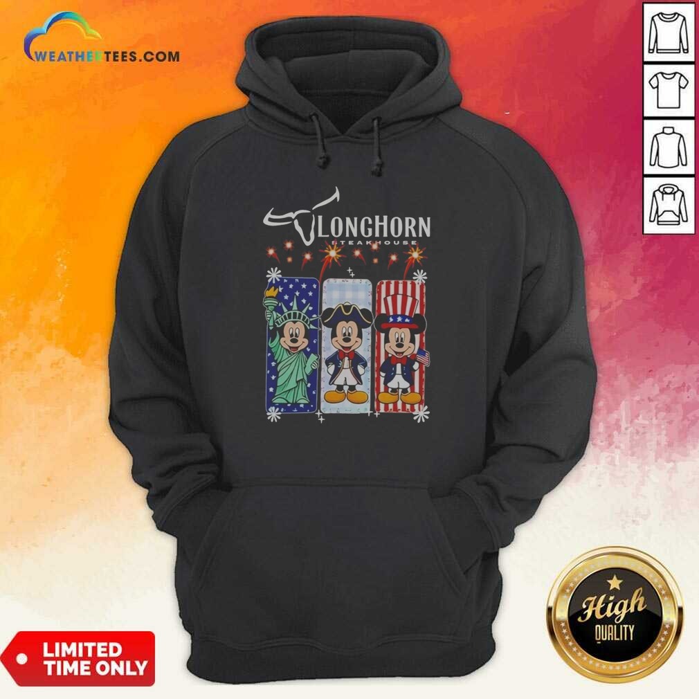 Hot Longhorn Steakhouse Mickey Mouse Patriotic USA Characters shirt optimized on Hoodie Hot Longhorn Steakhouse Mickey Mouse Patriotic USA Characters shirt optimized shown as a hoodie preview