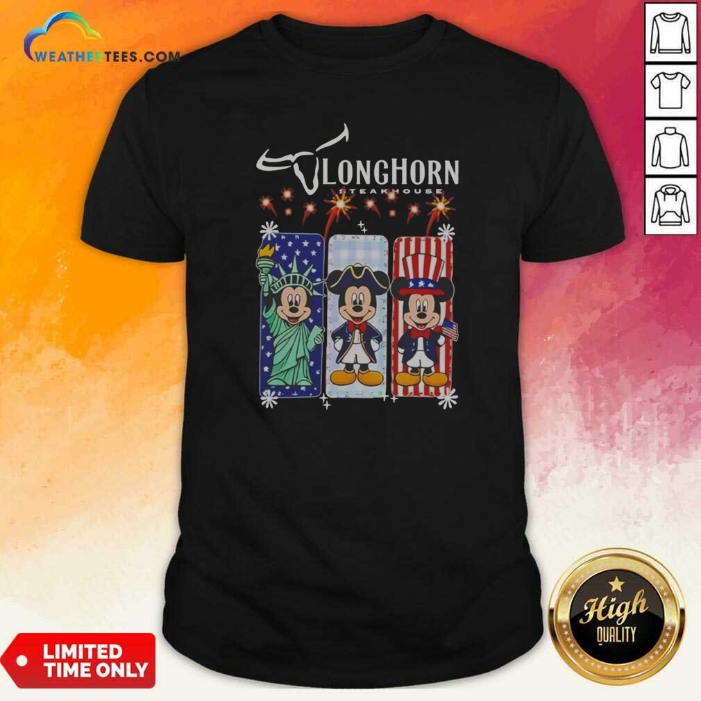 Hot Longhorn Steakhouse Mickey Mouse Patriotic USA Characters shirt optimized on Classic Shirt Hot Longhorn Steakhouse Mickey Mouse Patriotic USA Characters shirt optimized shown as a classic shirt preview