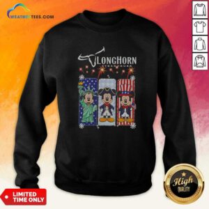 Hot Longhorn Steakhouse Mickey Mouse Patriotic USA Characters sweatshirt optimized for clear display of vibrant patriotic design