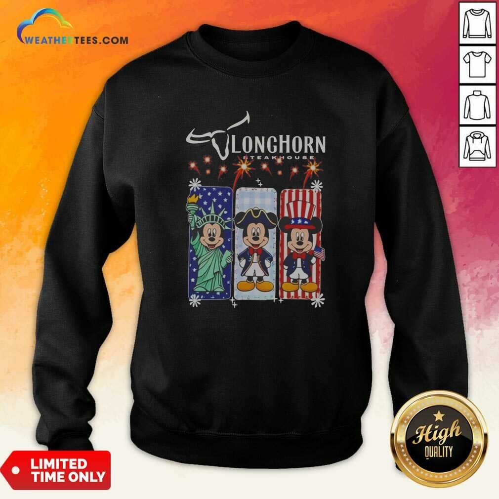 Hot Longhorn Steakhouse Mickey Mouse Patriotic USA Characters shirt optimized on Sweatshirt Hot Longhorn Steakhouse Mickey Mouse Patriotic USA Characters shirt optimized shown as a sweatshirt preview