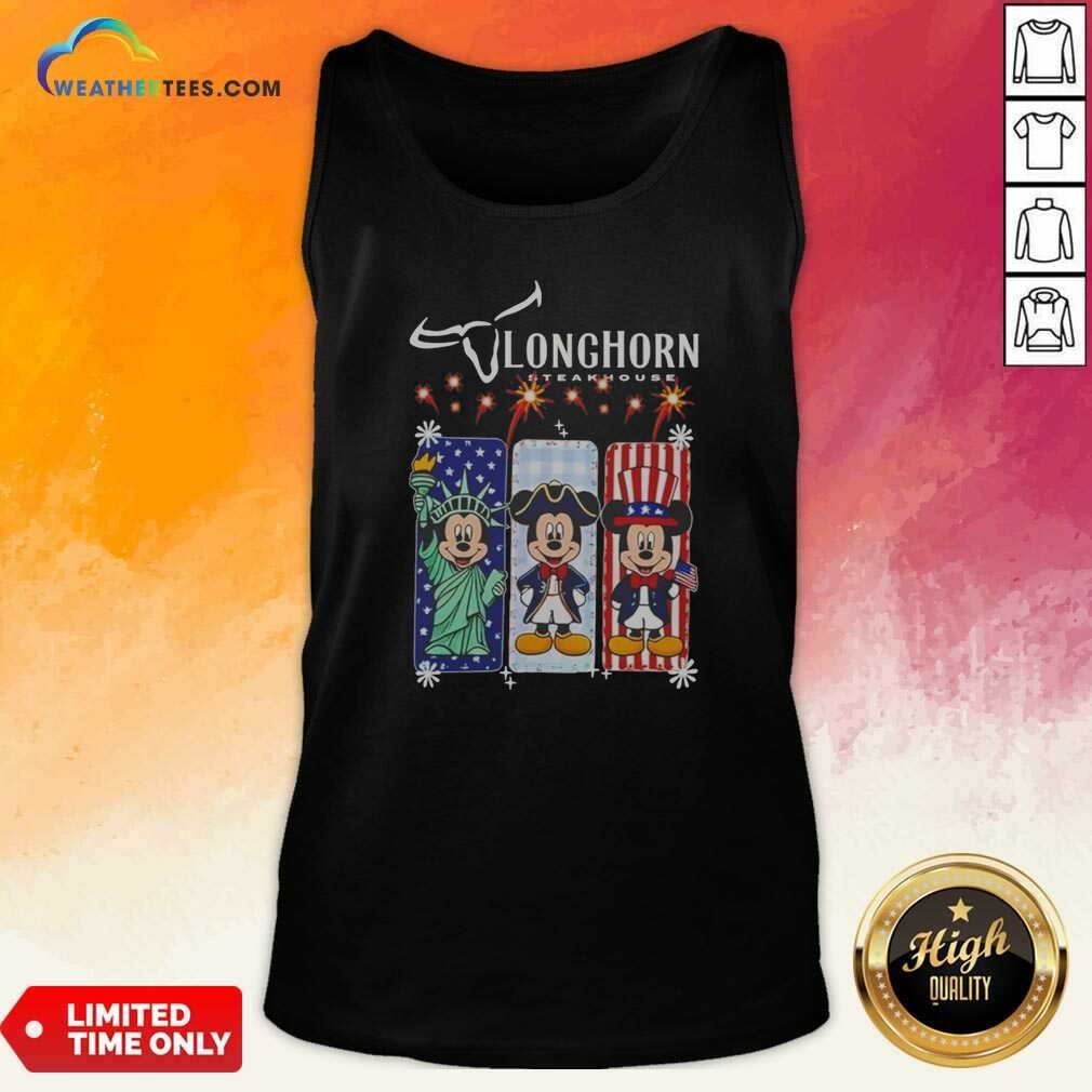Hot Longhorn Steakhouse Mickey Mouse Patriotic USA Characters shirt optimized on Tank Top Hot Longhorn Steakhouse Mickey Mouse Patriotic USA Characters shirt optimized shown as a tank top preview