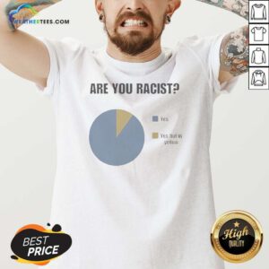 Premium Are You Racist Yes Yes Put In Yellow Pie Chart Graphic V Neck Shirt v neck optimized, yellow pie chart design on black fabric