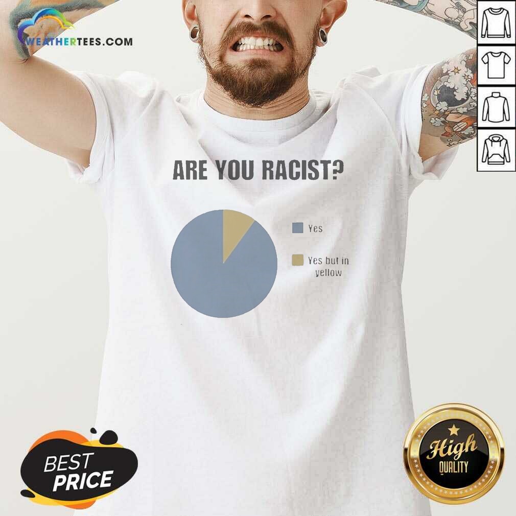Premium Are You Racist Yes Yes Put In Yellow Pie Chart Graphic V Neck Shirt v neck optimized, yellow pie chart design on black fabric