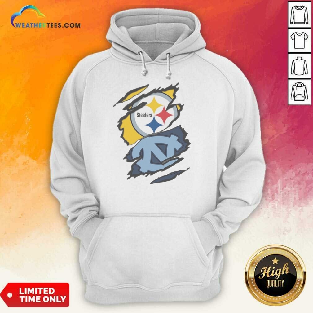 Premium Pittsburgh Steelers And UNC Tar Heels Ripped Metal Effect Logo shirt optimized on Hoodie Premium Pittsburgh Steelers And UNC Tar Heels Ripped Metal Effect Logo shirt optimized shown as a hoodie preview
