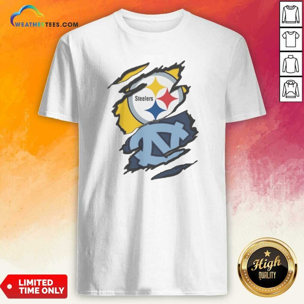 Premium Pittsburgh Steelers And UNC Tar Heels Ripped Metal Effect Logo shirt optimized on Classic Shirt Premium Pittsburgh Steelers And UNC Tar Heels Ripped Metal Effect Logo shirt optimized shown as a classic shirt preview