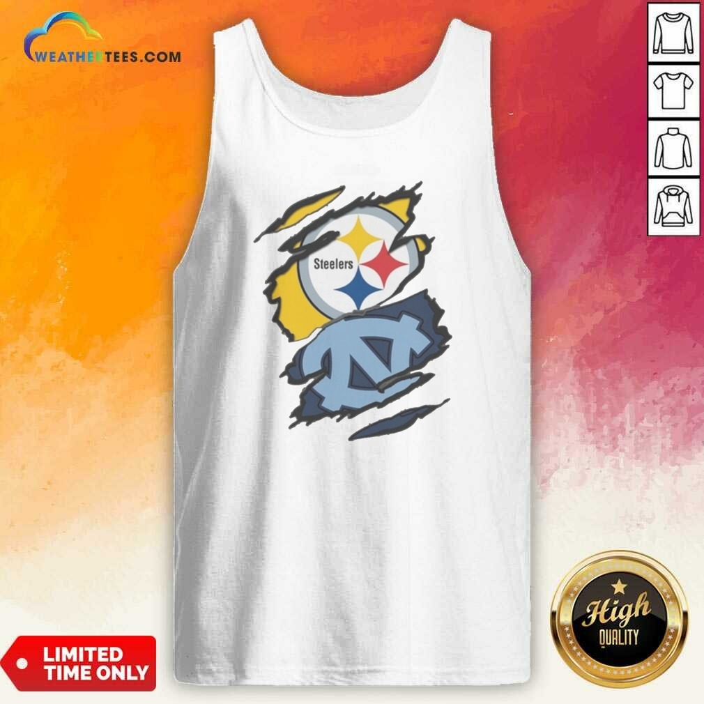 Premium Pittsburgh Steelers And UNC Tar Heels Ripped Metal Effect Logo shirt optimized on Tank Top Premium Pittsburgh Steelers And UNC Tar Heels Ripped Metal Effect Logo shirt optimized shown as a tank top preview