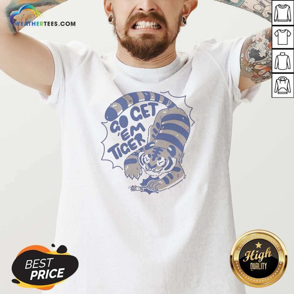 Pretty Go Get Em Tiger Cute Little Cub Chasing A Mouse In The Jungle Illustration V-Neck Shirt