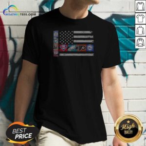 Top Philadelphia Sport Teams Phillies Eagles Flyers 76ers USA Independence Day Flag V-Neck Shirt