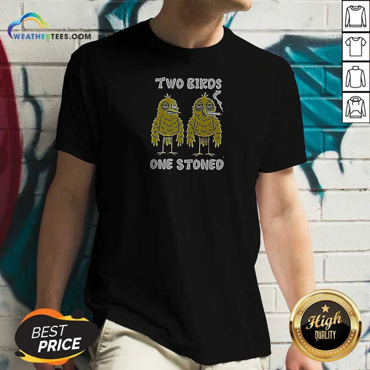 Top Two Birds One Stoned Smoking V-Neck Shirt Top Two Birds One Stoned Smoking V-Neck Shirt