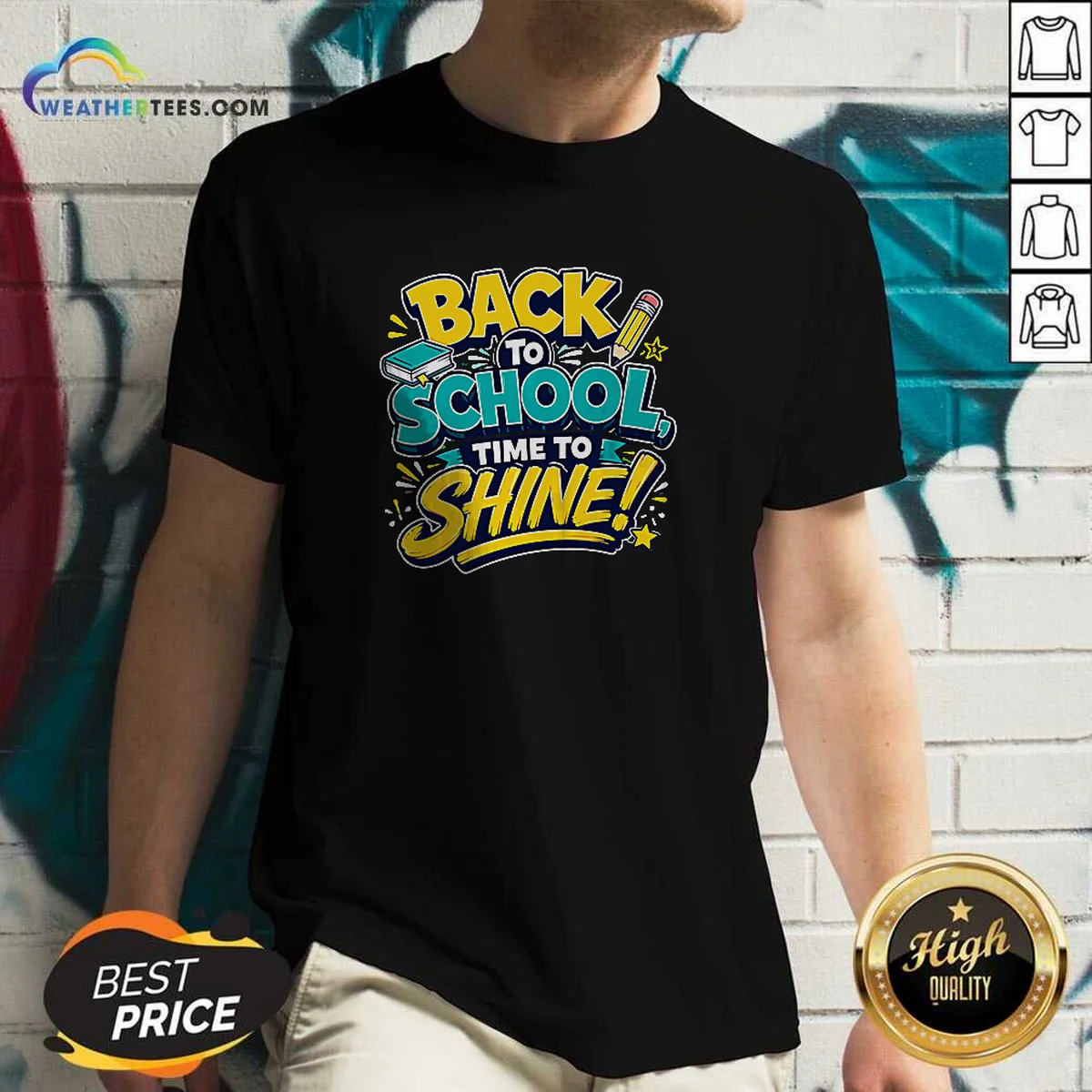 Funny Back To School Time To Shine Vector V-Neck Shirt
