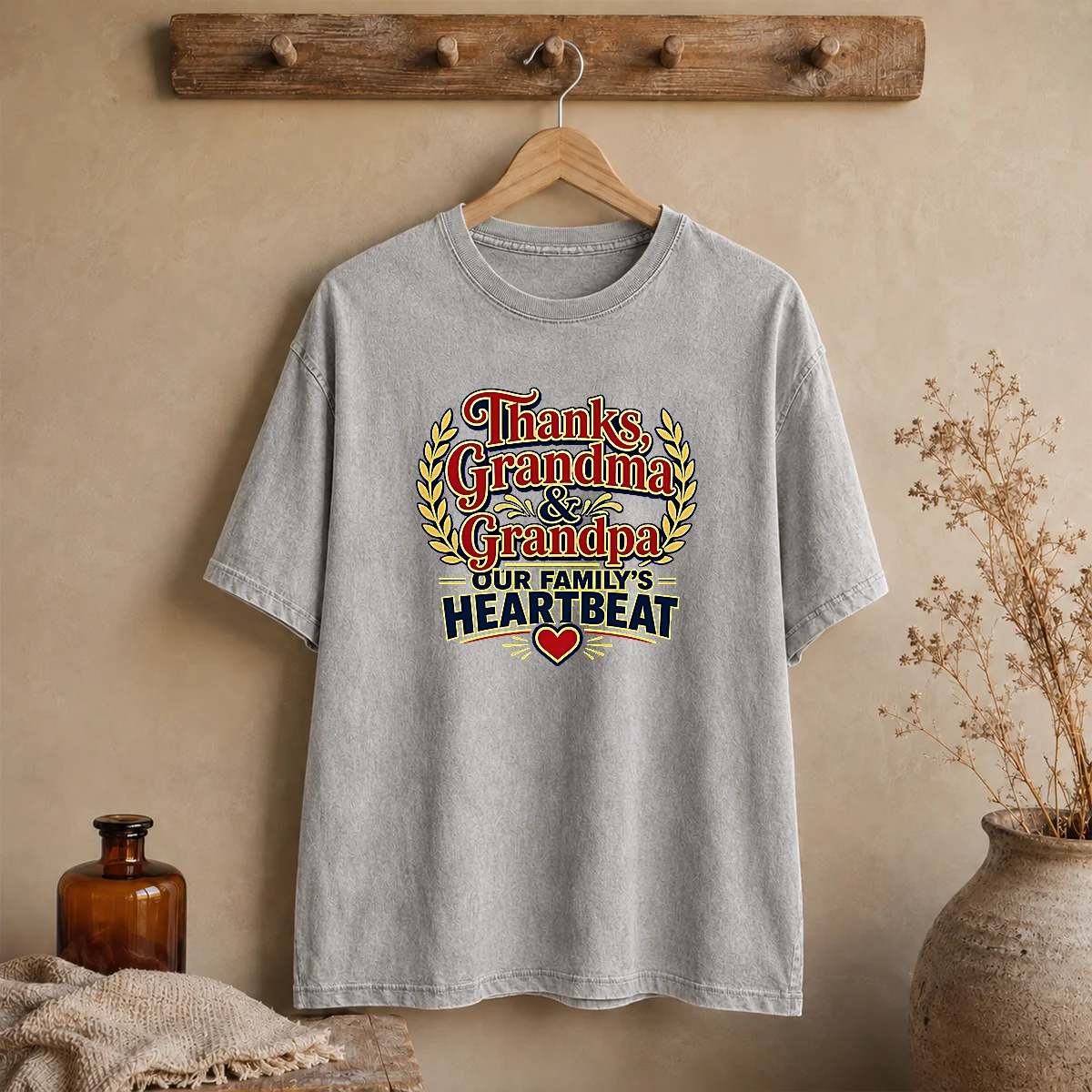 Funny Grandparents Day Typography Thanks For Family Gratitud printed on a soft washed t shirt in light gray