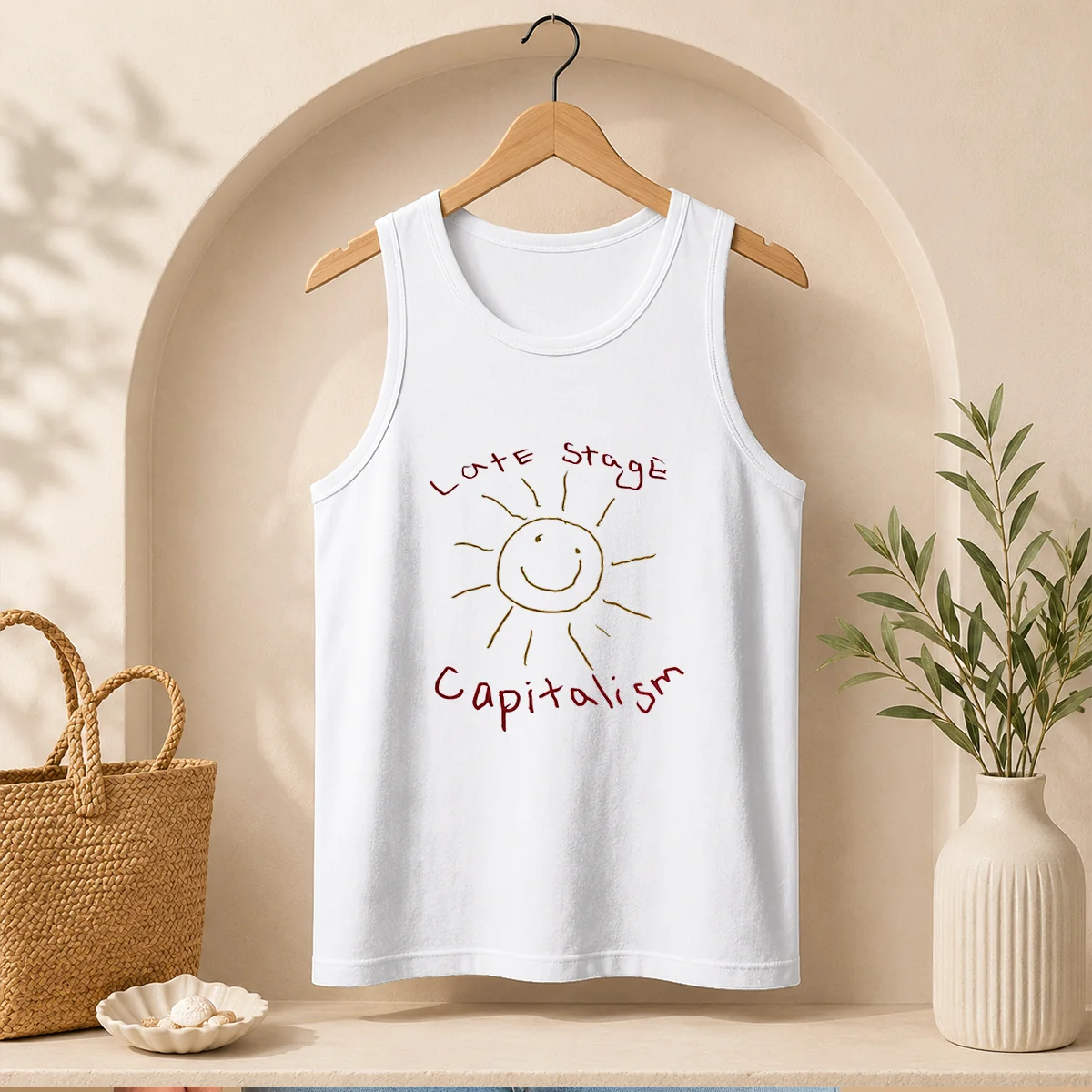 Funny Late Stage Capitalism Smiley Face Political Satire Tank Top
