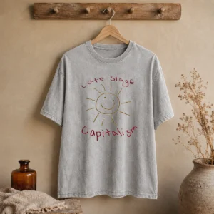 Funny Late Stage Capitalism Smiley Face Political Satire Washed T-Shirt