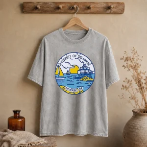 Good University Of Delaware Newark DE Coastal Emblem Washed T Shirt featuring a soft, vintage washed fabric and coastal emblem print