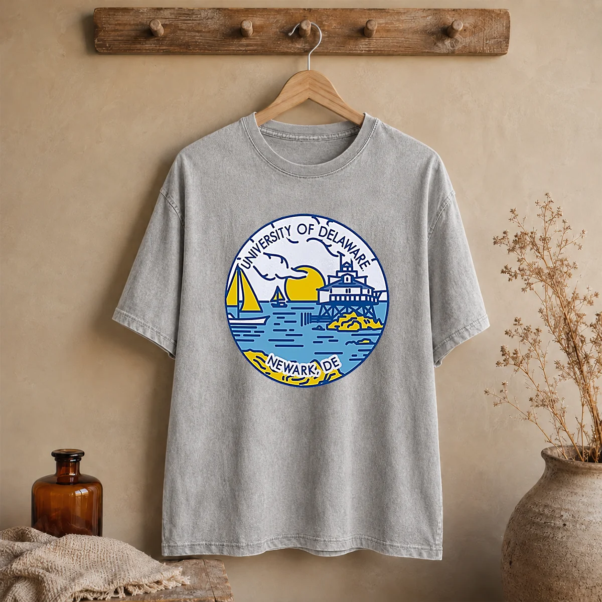 Good University Of Delaware Newark DE Coastal Emblem Washed T Shirt featuring a soft, vintage washed fabric and coastal emblem print