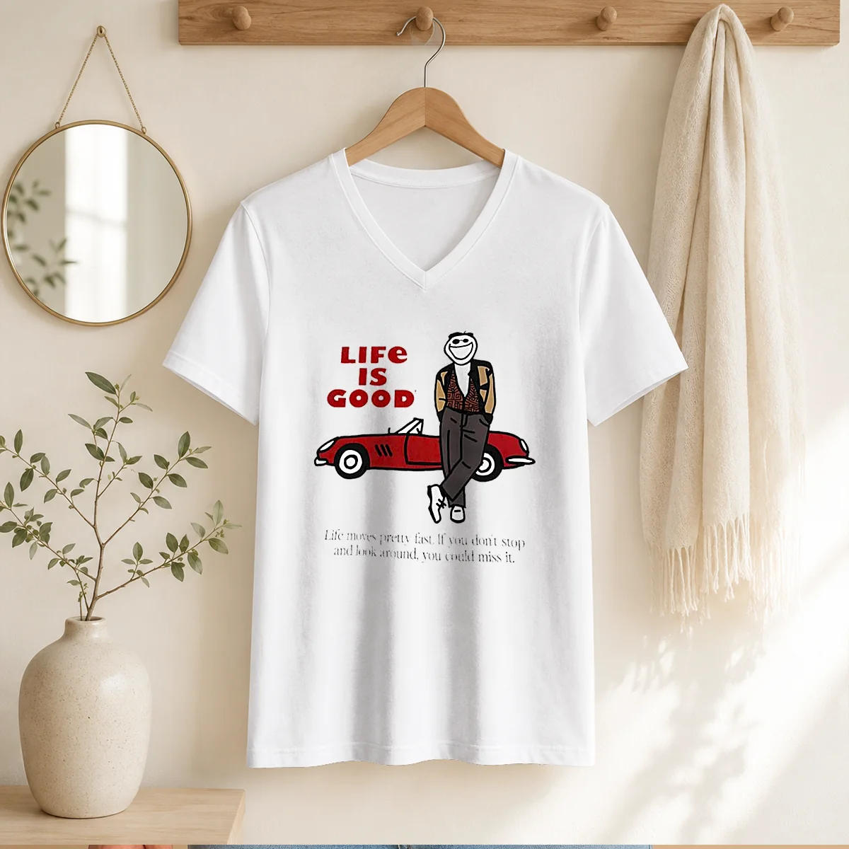 Hot Ferris Bueller Life Is Good Life Moves Pretty Fast If You Do Not Stop V-Neck Shirt