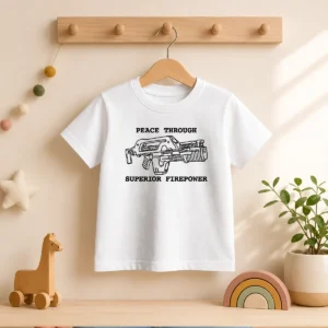 Hot Peace Through Superior Firepower Kids T-Shirt