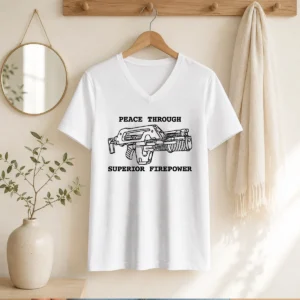 Hot Peace Through Superior Firepower V-Neck Shirt