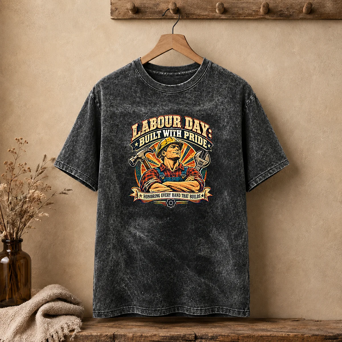 Hot Vintage Style Labour Day Holiday Washed T-Shirt