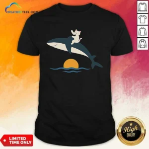 Nice Cat Riding Whale Vintage Ocean Sunset
