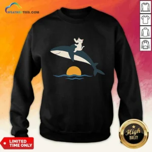 Nice Cat Riding Whale Vintage Ocean Sunset Sweatshirt